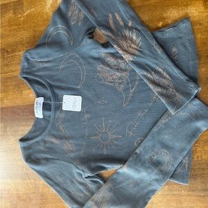 Free People Ribbed Top in Gray and Brown